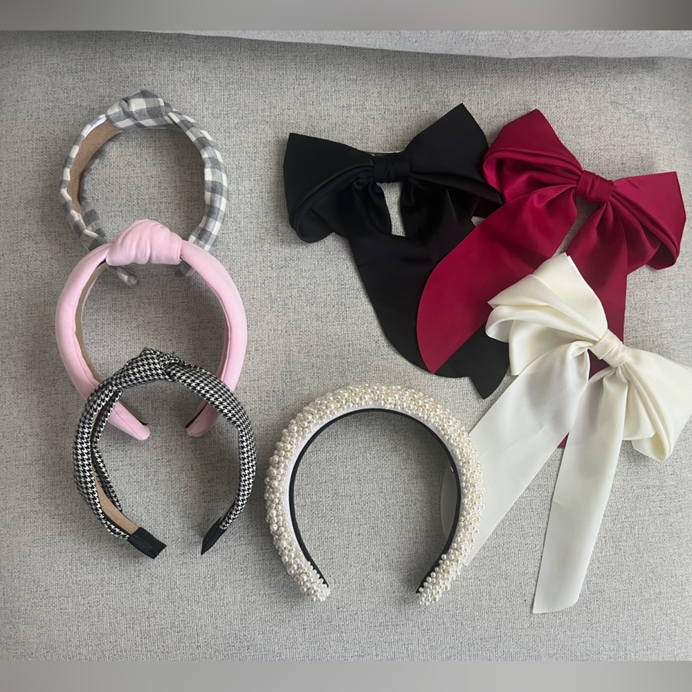 Woman’s Hair Accessories Set/Lot Bows, Barrettes, Headbands Black Pink White Red